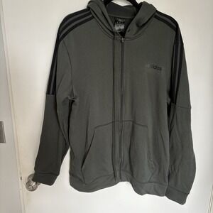 Adidas Three Striped Full-Zip Terry Cloth Hooded Jacket Military Green Men XL